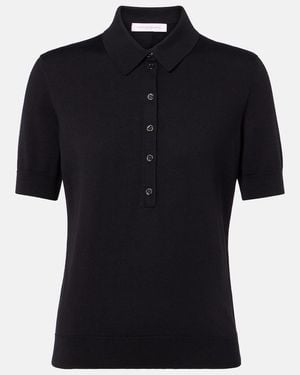 Carolina Herrera Silk And Cotton-Blend Polo Shirt - Black