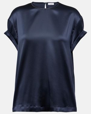 Brunello Cucinelli Silk-Blend T-Shirt - Blue