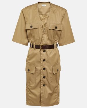 Saint Laurent Saharienne Cotton Twill Midi Dress - Natural