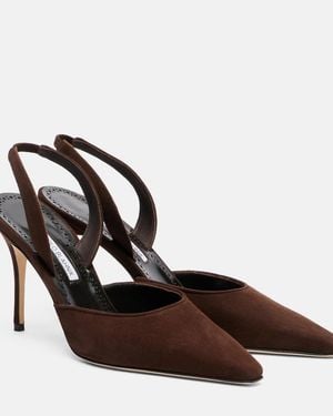 Manolo Blahnik Slingback-Pumps Borelapla Aus Veloursleder - Braun