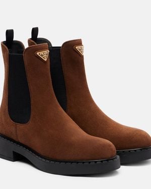Prada Chelsea Boots Chocolate Aus Veloursleder - Braun