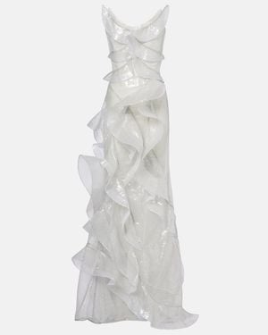 Maticevski Refraction Sequined Ruffled Gown - White