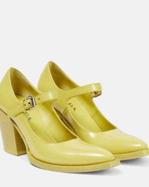 Prada 90mm Brushed Leather Court Shoes - Yellow