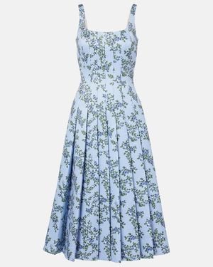Emilia Wickstead Adele Floral Pleated Midi Dress - Blue