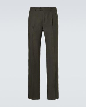 Rubinacci Pleated Linen Slim Trousers - Grey