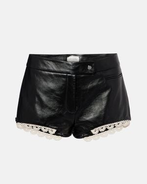 Magda Butrym Lace-Trimmed Leather Shorts - Black