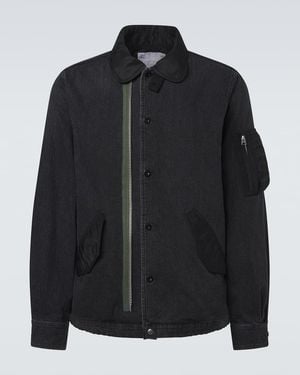 Sacai Twill-Trimmed Denim Blouson Jacket - Black