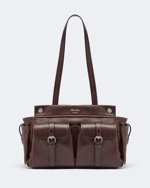Prada Route Medium Leather Tote Bag - Brown