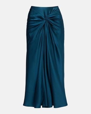 Dries Van Noten Gathered Satin Midi Skirt - Blue