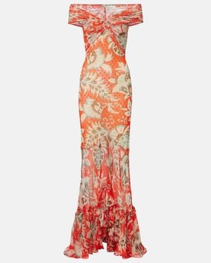 Etro Printed Off-Shoulder Gown - Red