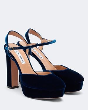 Aquazzura Amira Velvet Platform Slingback Court Shoes - Blue