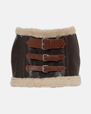 Blumarine Shearling-Trimmed Leather Miniskirt - Brown
