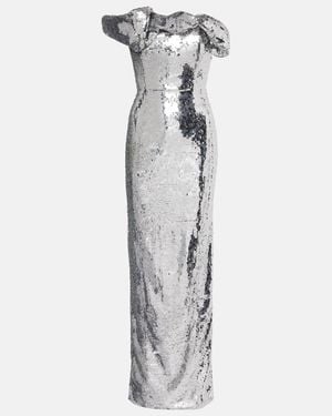 Rachel Gilbert Tamzin Sequined One-Shoulder Gown - White