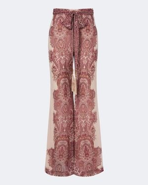 Zimmermann Clash Paisley Georgette Wide-Leg Pants - Red