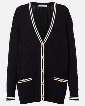 Alessandra Rich Cable-Knit Cotton Cardigan - Black