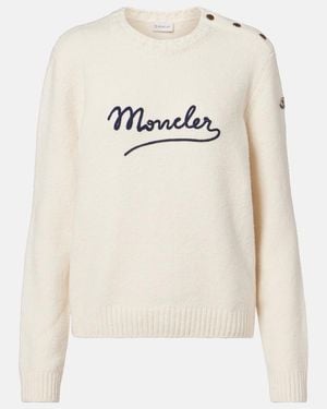 Moncler Jersey En Mezcla De Algodon Con Logo Bordado - Neutro