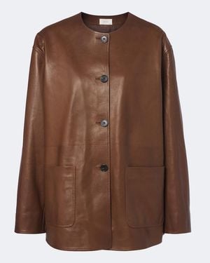 The Row Quintus Leather Jacket - Brown