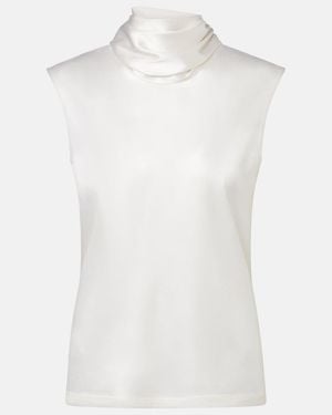 Bottega Veneta Scarf-Detail Silk-Blend Satin Top - White