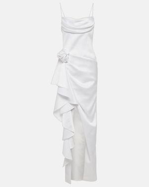 Rasario Floral-Applique Satin Gown - White