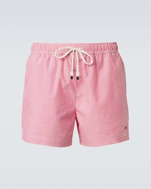 ZEGNA Striped Seersucker Swim Trunks - Pink
