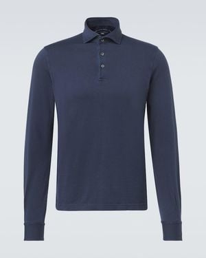 Fedeli Cotton Pique Polo Shirt - Blue