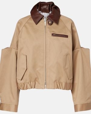 Sacai Leather-Trimmed Cotton Blouson Jacket - Natural