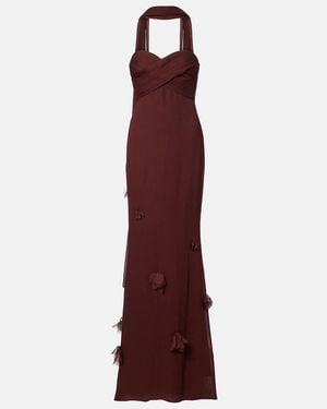 Self-Portrait Scarf-Detail Jersey Gown - Purple