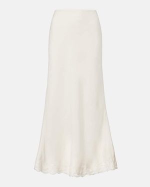 RIXO London Falda Larga Crystal De Algodon Con Encaje - Blanco