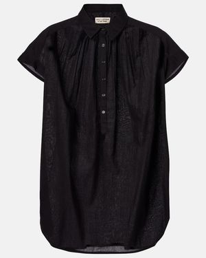 Nili Lotan Normandy Shirred Cotton Blouse - Black