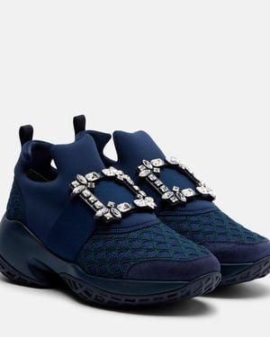 Roger Vivier Viv' Run Suede-Trimmed Slip-On Trainers - Blue