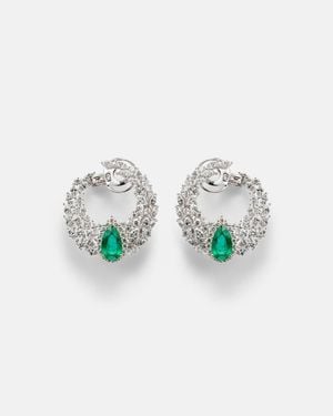 YEPREM Reign Supreme 18Kt Earrings With Diamonds And Emeralds - White