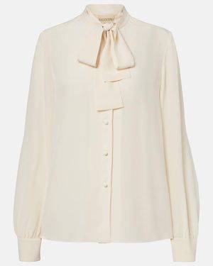 Valentino Tie-Neck Silk Crepe De Chine Blouse - Natural