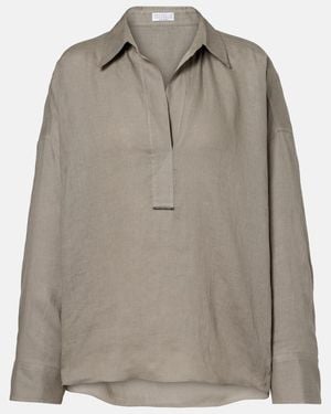Brunello Cucinelli Oversized Linen Shirt - Gray