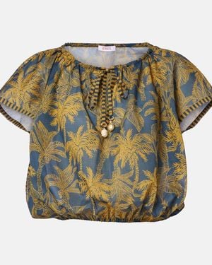 Eres Crocodile Printed Cotton Voile Top - Green