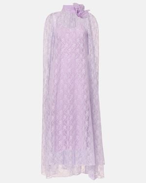 Rodarte Caped Floral Lace Midi Dress - Purple