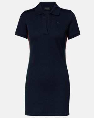 Gucci Web Stripe Ribbed-Knit Jersey Polo Dress - Blue