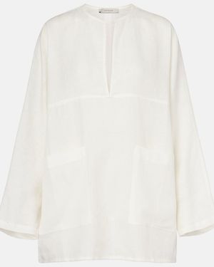 Asceno Oversized Linen Top - White