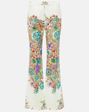 Etro Floral Cotton-Blend Flared Trousers - Green