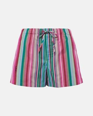 Valentino Striped Cotton Poplin Shorts - Red