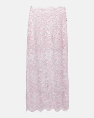Rabanne Falda Midi De Encaje Floral - Rosa