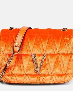 Versace Virtus Small Velvet Shoulder Bag - Orange