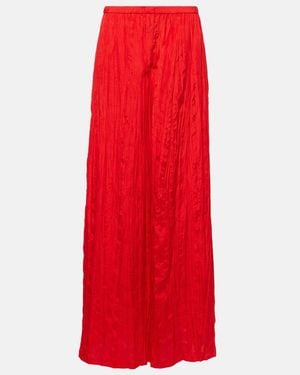 JOSEPH Thoresby Plisse Silk Palazzo Trousers - Red
