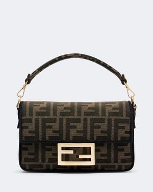 Fendi Baguette Mini Ff Zucca Shoulder Bag - Black