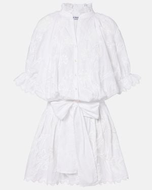 Juliet Dunn Embroidered Cotton Minidress - White