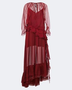 JACQUES WEI Ruffled Chiffon Gown - Red