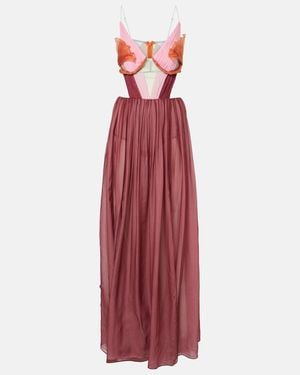 Nensi Dojaka Dahlia Silk Open-Back Bustier Gown - Red