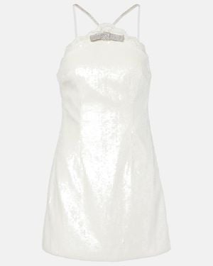 Self-Portrait Bow-Detail Sequined Minidress - White