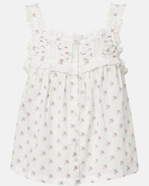 Doen Top Fidella De Algodon Con Encaje Floral - Blanco