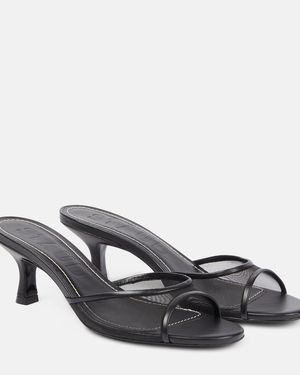 STAUD Brigitte 55 Leather-Trimmed Mesh Mules - Gray