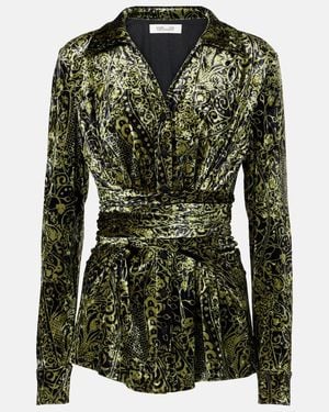 Diane von Furstenberg Lagarde Printed Velvet Wrap Top - Green